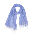Basic Fashion women solid color printed lace trim long shawl scarf with tassels